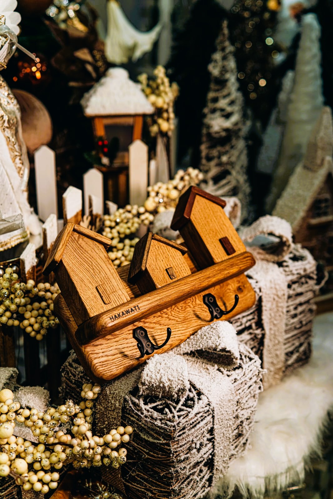 Wooden key holders shaped like houses